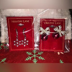 Holiday Lane Pavé Bow & Ornament Earrings & Silver-Tone Pavé Snowflake Earrings